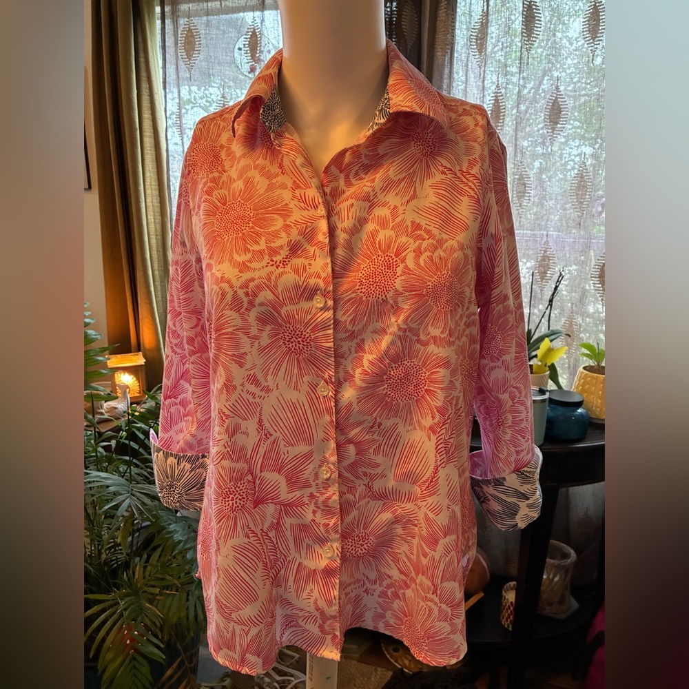 Foxcroft for Appleseed’s Women’s Floral Button Down 3/4 Sleeve Blouse SZ 6P